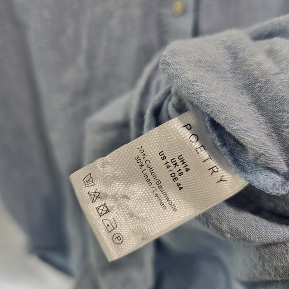 Poetry Shirt Womens 14 Large Blue Linen Blend Button Short Sleeve Boxy Cuffed - Picture 8 of 11